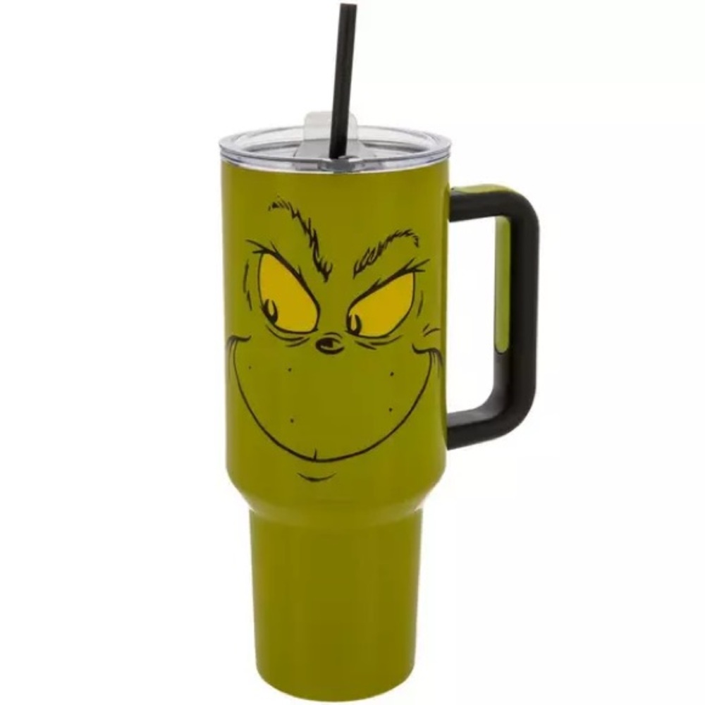 The viral GRINCH Tumbler from hobby lobby 40oz  insulated with handle and straw